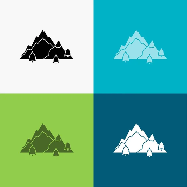 Montaña Paisaje Colina Naturaleza Árbol Icono Sobre Varios Antecedentes Diseño — Vector de stock