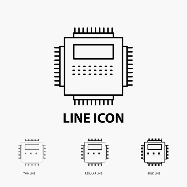 Processor Hardware Computer Technology Icon Thin Regular Bold Line Style — Stock Vector