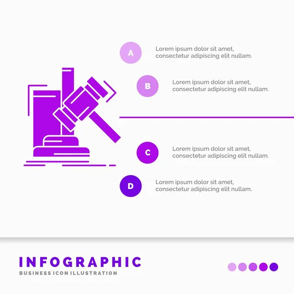 Vente Aux Enchères Marteau Jugement Droit Infographie Modèle Site Web — Image vectorielle