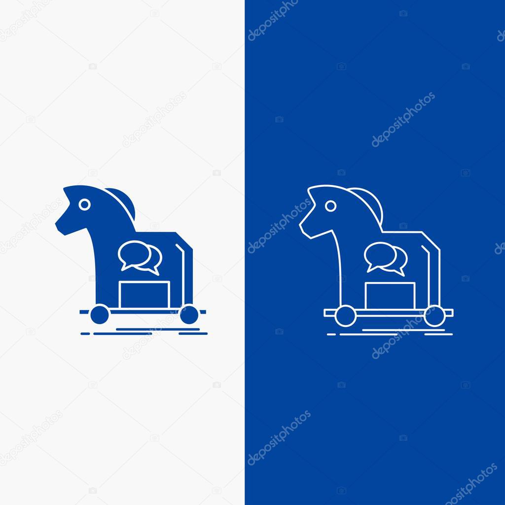 Cybercrime, horse, internet, trojan, virus Line and Glyph web Button in Blue color Vertical Banner for UI and UX, website or mobile application