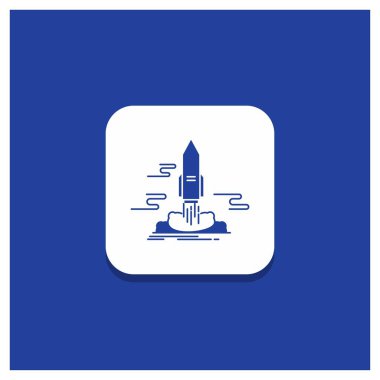 Mavi yuvarlak düğmeye fırlatmaya, Yayımla, App, mekik, glif simgesi uzay