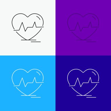 EKG, kalp, kalp atışı, nabız, simgesi üzerinde çeşitli arka plan yendi. Çizgi stili tasarım, Web ve uygulama Eps 10 vektör çizim için tasarlanmış