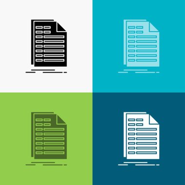 Bill, excel, dosya, fatura, deyim simgesi üzerinde çeşitli arka plan. glif tarzı tasarım, Web ve uygulama Eps 10 vektör çizim için tasarlanmış
