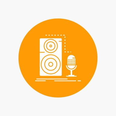 Canlı, mikrofon, mikrofon, kayıt, daire içinde beyaz glif simgesi ses. Düğmesi illüstrasyon vektör