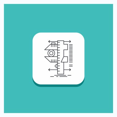 Ölçü birimi için düğme, kumpas, Çap pergeli, fizik, ölçüm satırı simgesi turkuaz arka plan