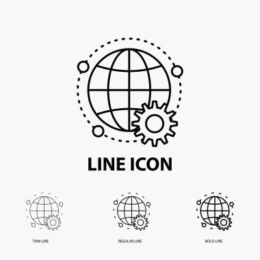 bağlı, online, dünya, dünya, ince, normal ve kalın çizgi stili multiplayer simgesi. Vektör çizim