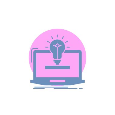 dizüstü bilgisayar, çözüm, fikir, ampul, çözüm glif simgesi.