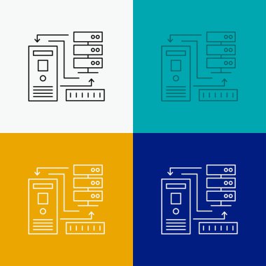 Kombinasyon, veri, veritabanı, elektronik, bilgi simgesi üzerinde çeşitli arka plan. Çizgi stili tasarım, Web ve uygulama Eps 10 vektör çizim için tasarlanmış