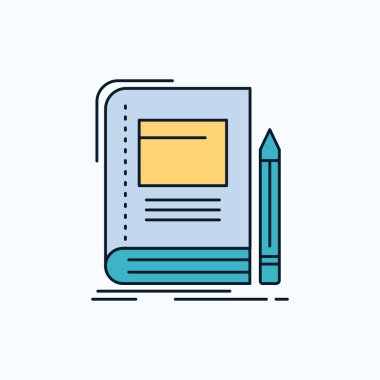 Kitap, iş, eğitim, defter, düz simgesi okul. yeşil ve sarı işaret ve sembolleri Web sitesi ve mobil appliation için. vektör çizim