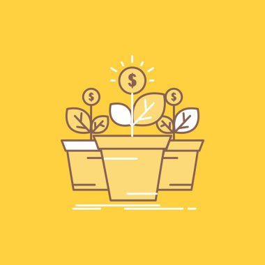 büyüme, para, bitki, pot, düz çizgi dolu simgesi ağaç. Güzel Logo düğme UI ve Ux, Web veya mobil uygulama için sarı arka plan üzerinde