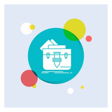 Evrak çantası, çanta, dosya, klasör, evrak çantası beyaz glif simgesi renkli daire arka plan