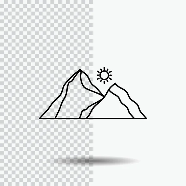 丘の風景 透明な背景の線アイコンのシーン 黒いアイコン ベクトル図 — ストックベクタ