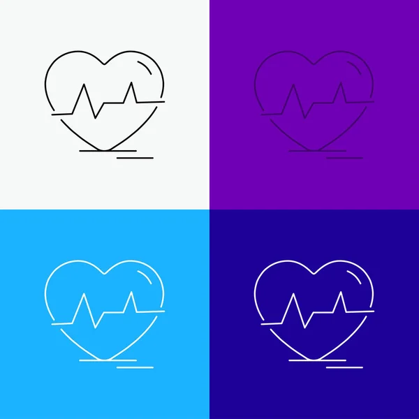 Ecg Herz Herzschlag Puls Beat Symbol Über Verschiedenen Hintergrund Liniendesign — Stockvektor