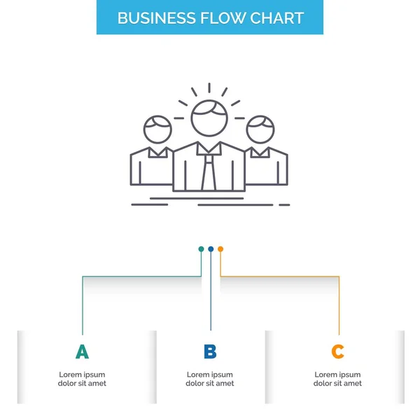 企业家 领导者商业流程图设计与3个步骤 用于演示文稿背景模板位置的行图标 — 图库矢量图片