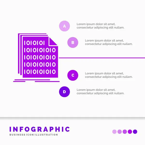 バイナリ コード コーディング データは ウェブサイトやプレゼンテーションのインフォ グラフィック テンプレートを文書化します グリフの紫色のアイコン インフォ グラフィック — ストックベクタ