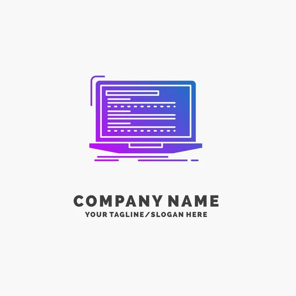Código Codificação Computador Monobloco Laptop Purple Business Logo Template Lugar — Vetor de Stock
