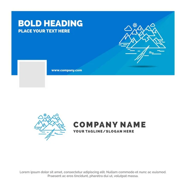 Blue Business Logo Template Montagna Collina Paesaggio Rocce Crepe Facebook — Vettoriale Stock