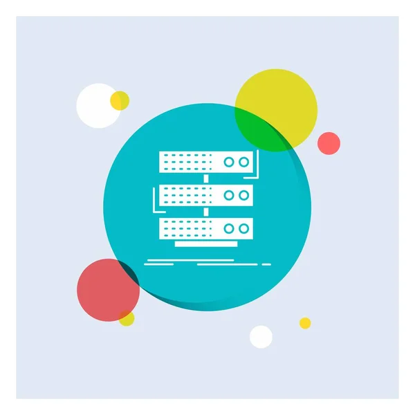 Server Storage Rack Database Dati White Glyph Icon Colorful Circle — Vettoriale Stock