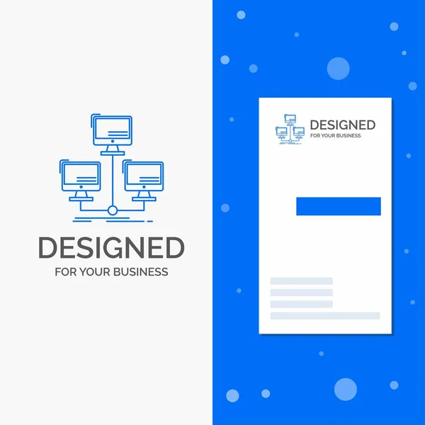 分散データベース ネットワーク コンピューターのためのビジネスロゴ 垂直ブルー ビジネス カード テンプレートを訪問 — ストックベクタ