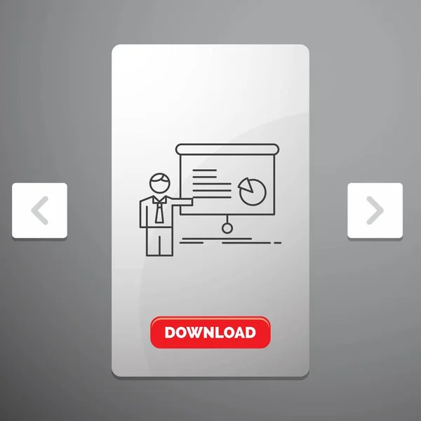 グラフ プレゼンテーション レポート セミナー大酒盛り改ページ調整スライダー設計 赤いダウンロード ボタンで線のアイコン — ストックベクタ