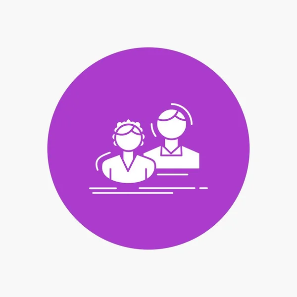 Étudiant Employé Groupe Couple Équipe White Glyph Icon Circle Illustration — Image vectorielle