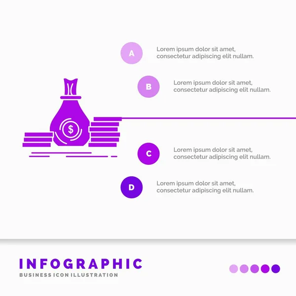 资金信息图表模板的网站和介绍 字形紫色图标信息图样式矢量插图 — 图库矢量图片