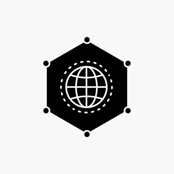 Sieci Global Danych Połączenia Biznes Ikona Glifów Ilustracja Wektorowa Białym — Wektor stockowy