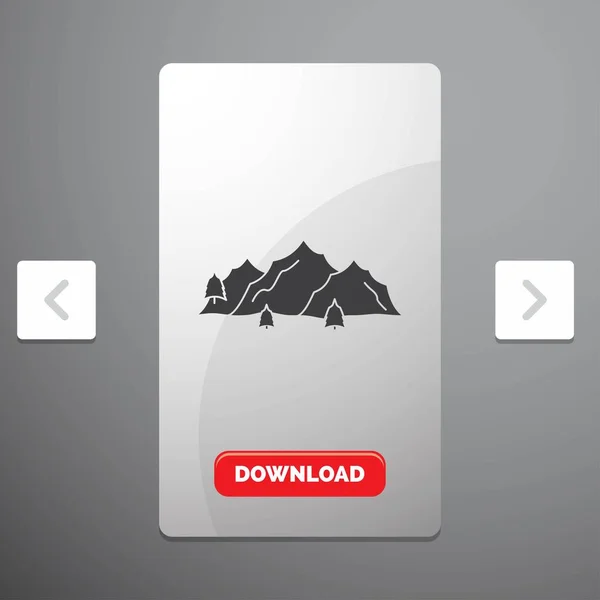 Гора Пейзаж Холм Природа Дерево Glyph Икона Carousal Pagination Слайдер — стоковый вектор