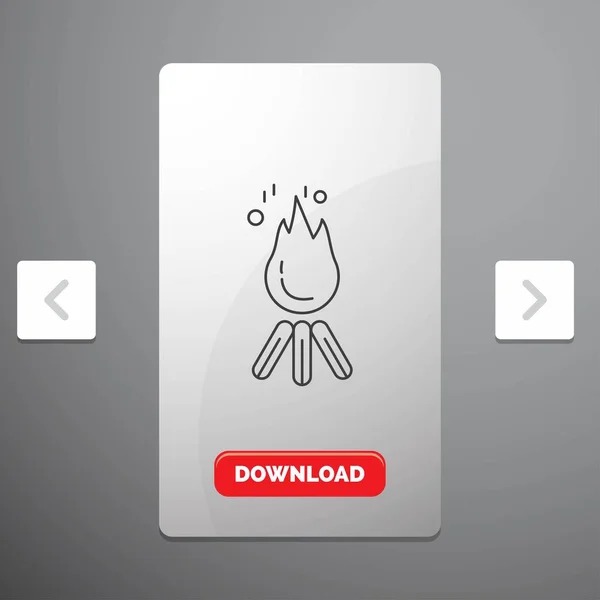 Огонь Пламя Костер Кемпинг Икона Линии Лагеря Carousal Pagination Слайдер — стоковый вектор