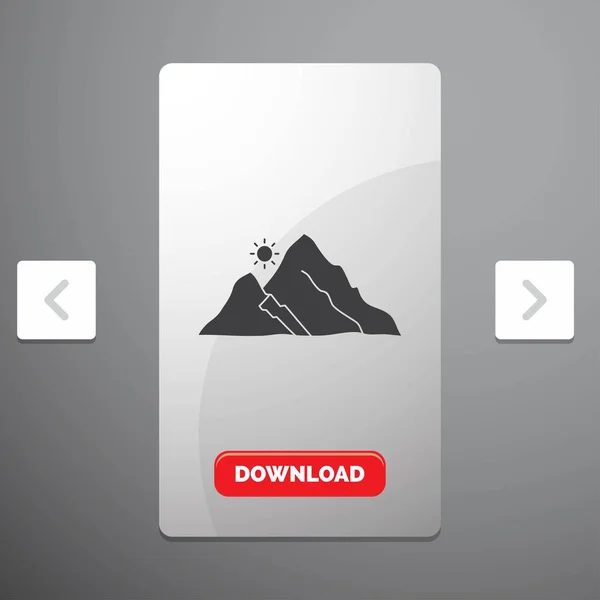 Гора Пейзаж Холм Природа Солнце Glyph Икона Carousal Pagination Слайдер — стоковый вектор