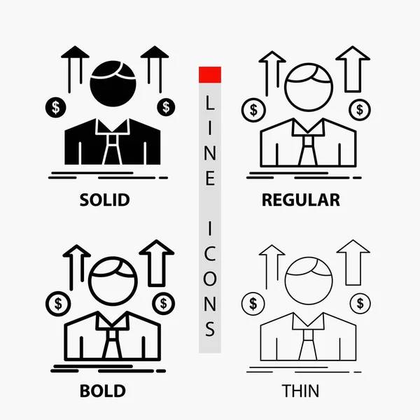 销售人员图标在瘦 大胆的线和字形风格 向量例证 — 图库矢量图片