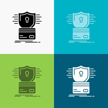 Güvenlik, kredi kartı, kart, kesmek, kesmek simgesi üzerinde çeşitli arka plan. glif tarzı tasarım, Web ve uygulama Eps 10 vektör çizim için tasarlanmış