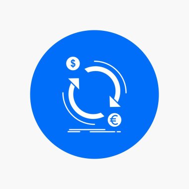 Döviz, para, finans, para, beyaz glif simgesini daire dönüştürmek. Düğmesi illüstrasyon vektör