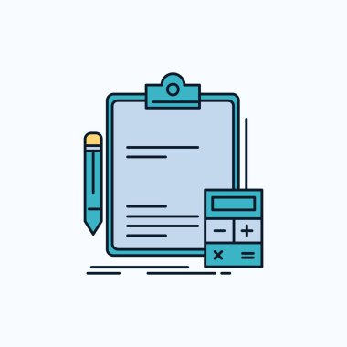 Muhasebe, bankacılık, hesap makinesi, finans, denetim düz simgesi. yeşil ve sarı işaret ve sembolleri Web sitesi ve mobil appliation için. vektör çizim