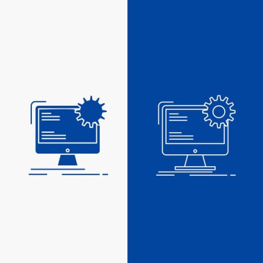 Ui ve Ux, web sitesi veya mobil uygulama için Mavi renkli Dikey Banner Internet, düzen, sayfa, site, statik Hat ve Glyph web Düğmesi