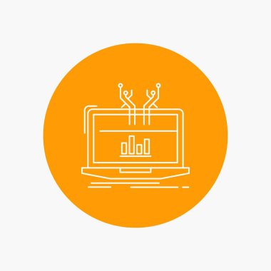 Analizi, analitik, yönetimi, online, platformu beyaz satırı simgesi daire arka planda. vektör simge tasarlamak