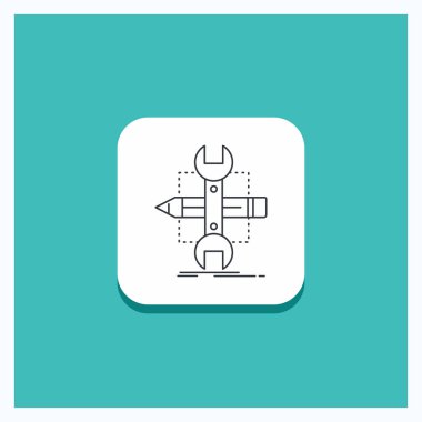 Round Button for Build, design, develop, sketch, tools Line icon Turquoise Background