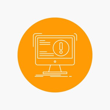 Uyar, virüsten koruma, saldırı, bilgisayar, virüs beyaz satırı simgesi daire arka planda. vektör simge tasarlamak