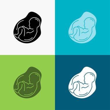 Bebek, gebelik, hamile, kadın hastalıkları, fetus simgesi üzerinde çeşitli arka plan. glif tarzı tasarım, Web ve uygulama Eps 10 vektör çizim için tasarlanmış
