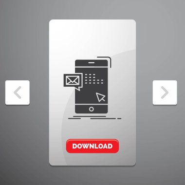 toplu, posta, anlık iletişim rekreasyon Pagination Slider tasarımı ve kırmızı Download düğme simgesinde glif mesaj