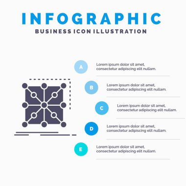 Veri, çerçeve, Uygulama, küme, Web Sitesi ve Sunum için karmaşık Infographics Şablonu. Mavi infografik stil vektör illüstrasyon lu Glyph Gray simgesi.