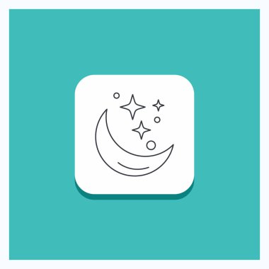 Moon için düğme, gece, yıldız, hava, uzay satırı simgesi turkuaz arka plan