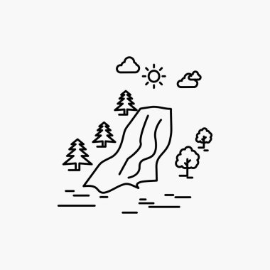 Kırmızı ve siyah yaratıcı sunum şelale, ağaç, çam, bulutlar, doğa için satırı simgesi arka plan