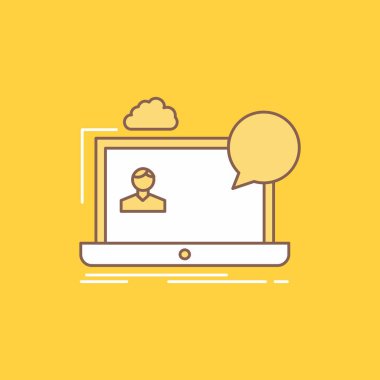 Webinar, forum, online, seminer, Web sitesi düz çizgi dolu kutsal kişilerin resmi. Güzel Logo düğme UI ve Ux, Web veya mobil uygulama için sarı arka plan üzerinde