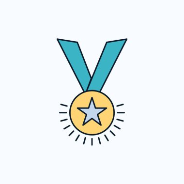 Ödül, onur, madalya, sırası, itibar, düz simgesi şerit. yeşil ve sarı işaret ve sembolleri Web sitesi ve mobil appliation için. vektör çizim