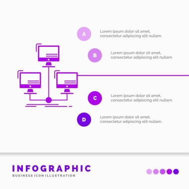 dağıtılmış veritabanı, bağlantı, ağ, bilgisayar Infographics şablon web sitesi ve sunum için. Glif mor simgesi Infographic stil vektör çizim.