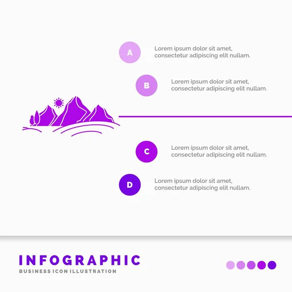 Hill Landscape Nature Mountain Sun Infographics Modelo Para Website Apresentação —  Vetores de Stock