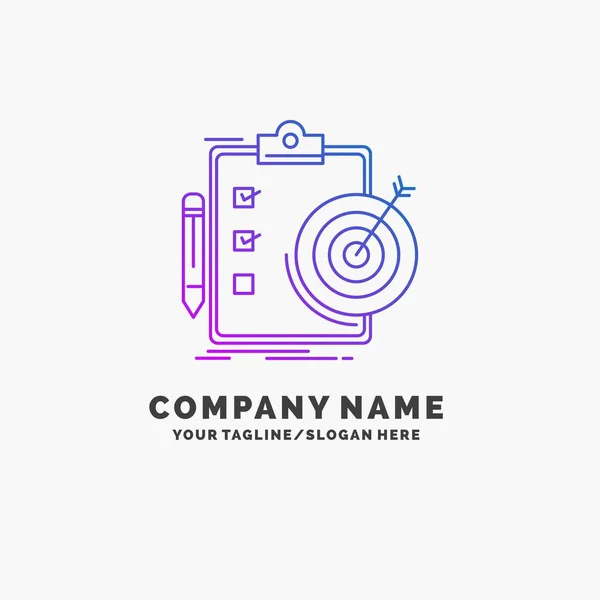 Obiettivi Report Analisi Target Raggiungimento Purple Business Logo Template Luogo — Vettoriale Stock