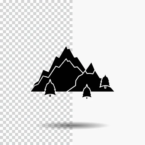 Гора Пейзаж Холм Природа Дерево Glyph Икона Прозрачном Фоне Черная — стоковый вектор