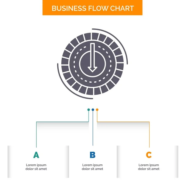 Consumption, cost, expense, lower, reduce Business Flow Chart Design with 3 Steps. Glyph Icon For Presentation Background Template Place for text.